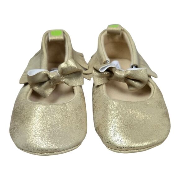 Baby Girl Gold Metallic Bow Moccasins Crib Shoes 6/9 M First Steps Pram Booties - Picture 3 of 10